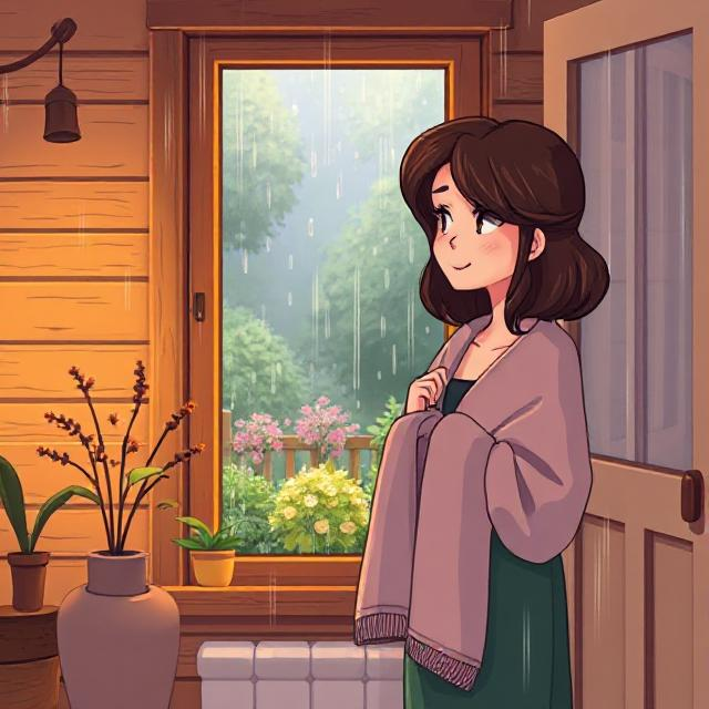 A lady by the window during rain at Samuels Comfort Homes